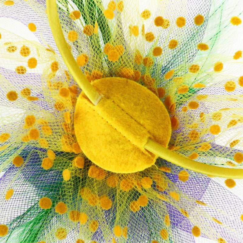 DRESHOW قبعة زينة مزينة بالزهور والشبك والأشرطة والريش على رباط رأس ومشبك، ملابس حفلات الشاي للفتيات والنساء - Image 5